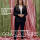 Kamala Harris in a Donald Deal blazer and black Chuck Taylor sneakers in front of a pink and green backdrop on the cover of Vogue.